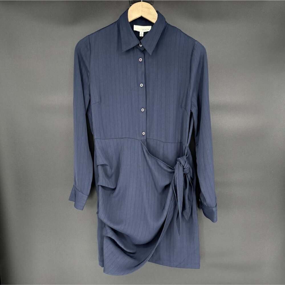 NWT Pinch Women's Button-Up Wrap Shirt Dress S Navy Blue Professional Officewear